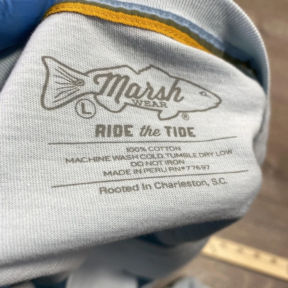 Marsh Wear Shirt Mens Large Blue Duck Graphic Long Sleeve Pocket Cotton Casual - Picture 8 of 10